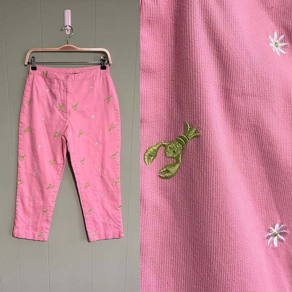 LILLY PULITZER Lobster Daisy Textured Corduroy Cropped Capri Pants Novel… - Picture 1 of 13
